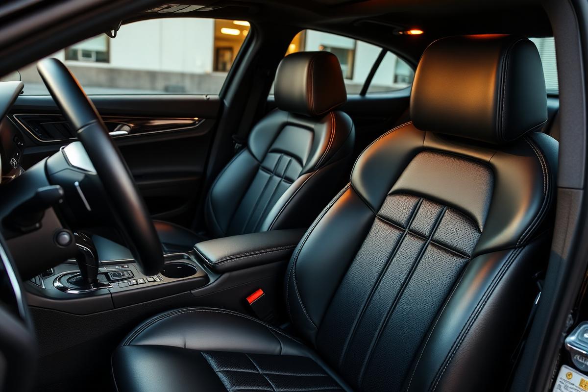 Immaculate detailed car interior with conditioned leather seats and spotless dashboard